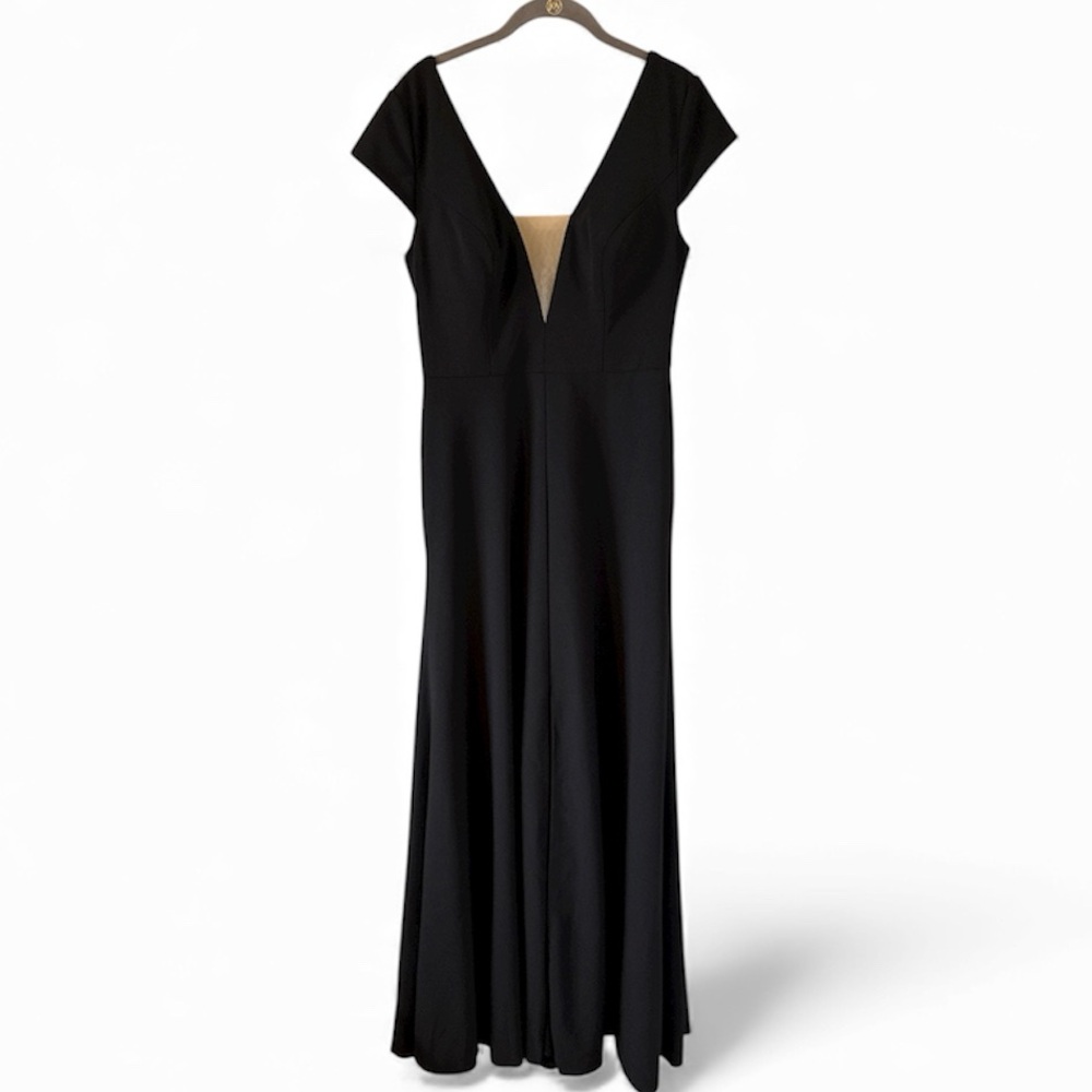 AZAZIE Black Sheer Illusion Plunge V-Neck Floor Length side poFormal Gown 10